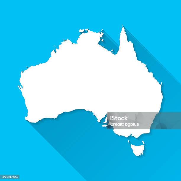 Australia Map On Blue Background Long Shadow Flat Design Stock Illustration - Download Image Now