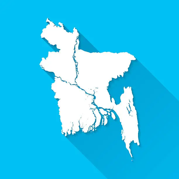 Vector illustration of Bangladesh Map on Blue Background, Long Shadow, Flat Design