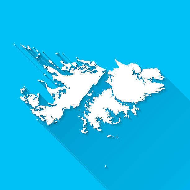 フォークランド諸島マップの青色の背景に、フラットなデザイン、長い影 - falkland islands点のイラスト素材／クリップアート素材／マンガ素材／アイコン素材