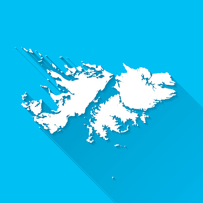 Falkland Islands Map on Blue Background, Long Shadow, Flat Design