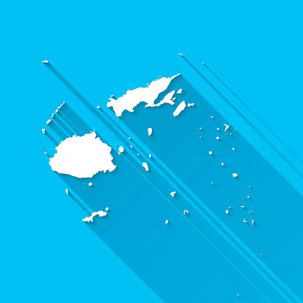 Vector illustration of Fiji Map on Blue Background, Long Shadow, Flat Design