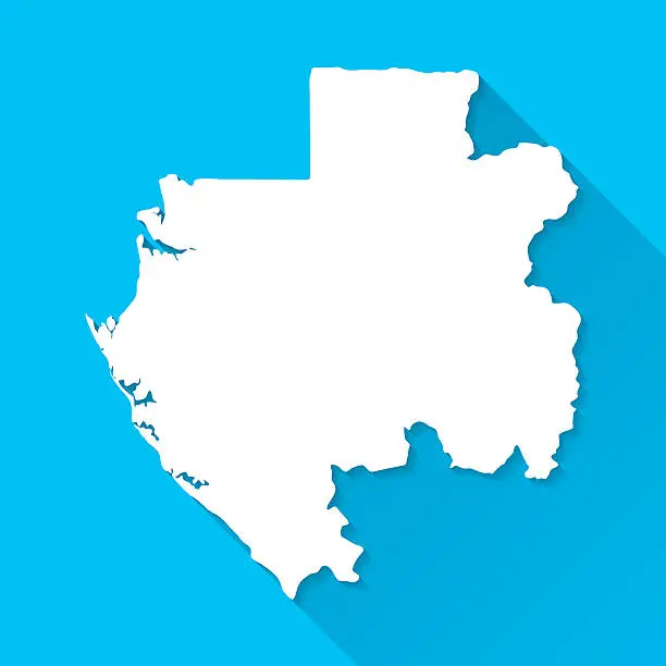 Vector illustration of Gabon Map on Blue Background, Long Shadow, Flat Design