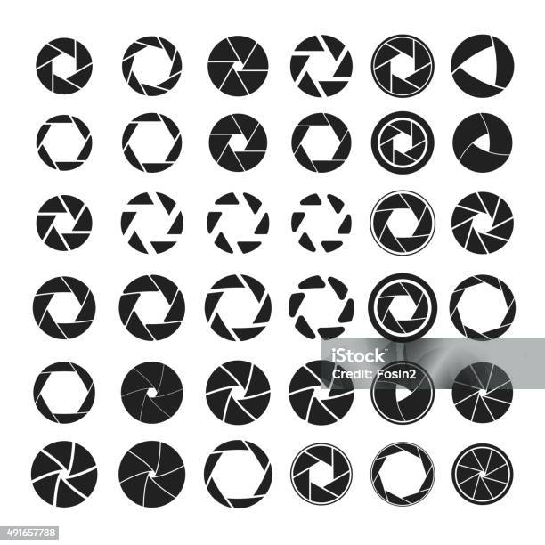 Set Of Black Camera Shutter Icons On White Background Stock Illustration - Download Image Now