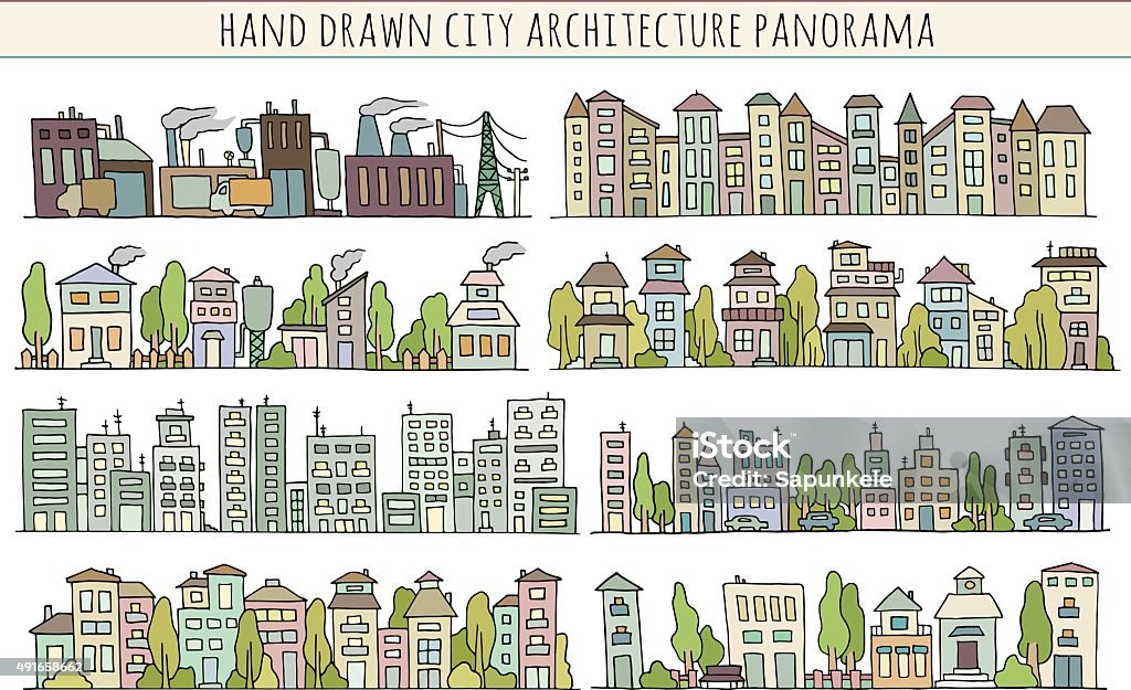 Scketch große Stadt Architektur mit Häusern - Lizenzfrei Wohnhaus Vektorgrafik