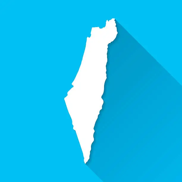 Vector illustration of Israel Map on Blue Background, Long Shadow, Flat Design