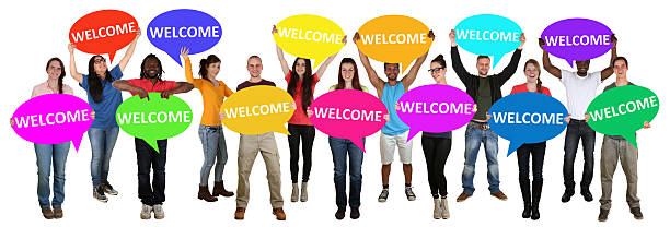 istock Refugees welcome group of young multi ethnic people holding speech 491659302