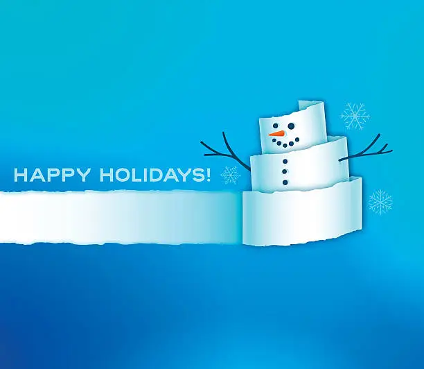 Vector illustration of Torn Paper Snowman Holiday Background