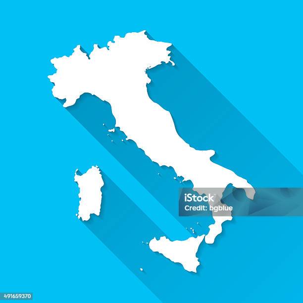 Italy Map On Blue Background Long Shadow Flat Design Stock Illustration - Download Image Now