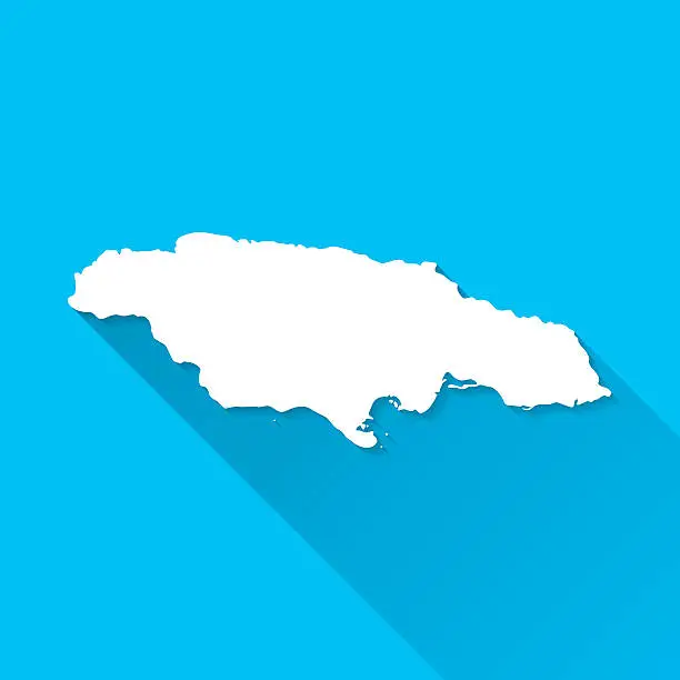 Vector illustration of Jamaica Map on Blue Background, Long Shadow, Flat Design