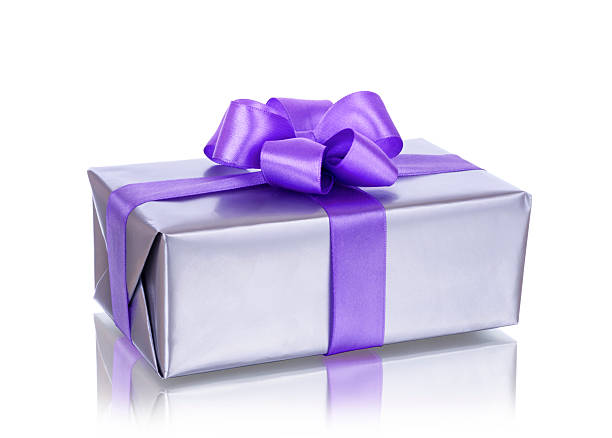 istock Gift box with purple ribbon 491660146