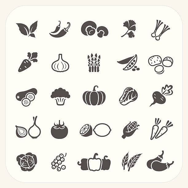 ilustraciones, imágenes clip art, dibujos animados e iconos de stock de conjunto de iconos de vegetales - green pea food vegetable healthy eating