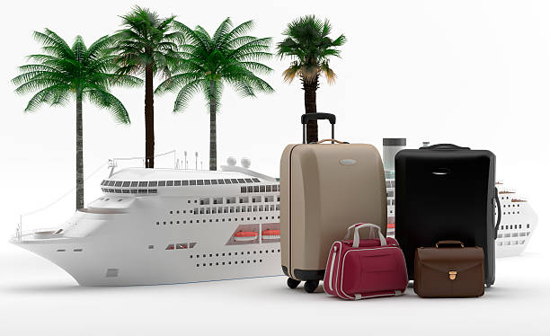 istock Ocean liner with palm trees and suitcases 491664019