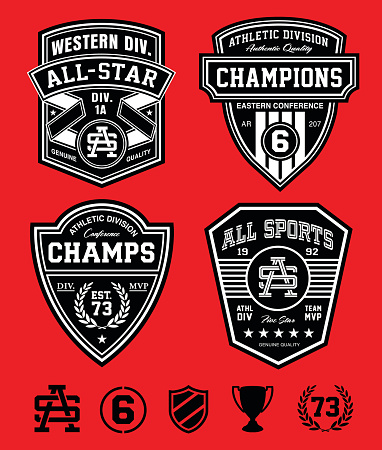 Original athletic-inspired patch emblem designs. Vector eps for easy editing.
