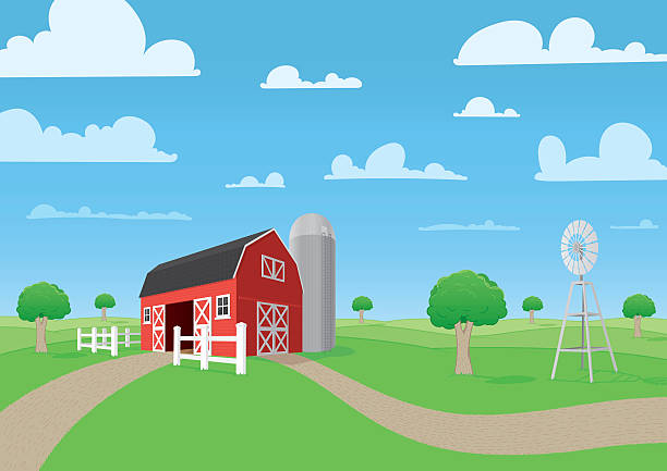 Farm Scene vector art illustration