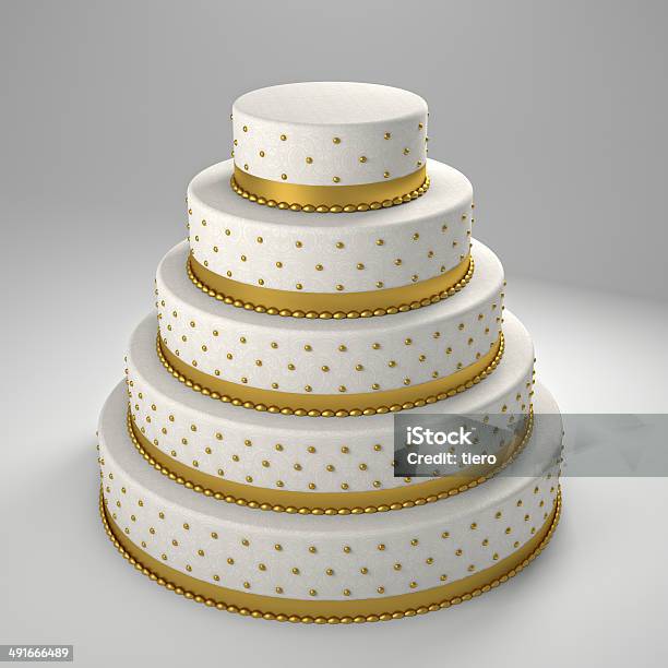 Golden Wedding Cake Stock Photo - Download Image Now - Cake, Three Dimensional, White Color