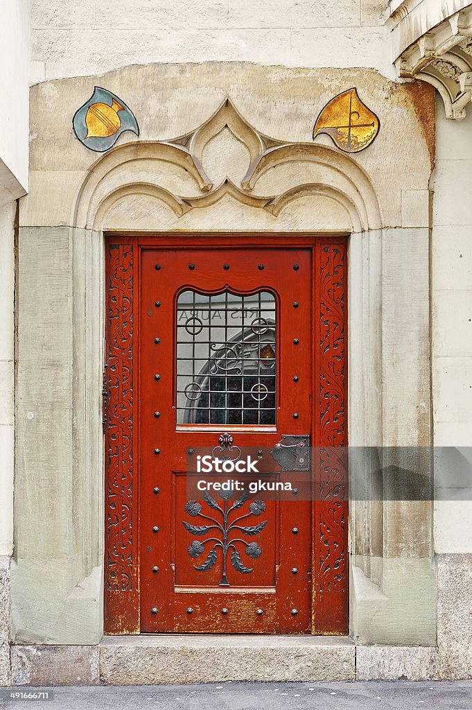 Door Solid Wooden Door in the Swiss City Solid Stock Photo