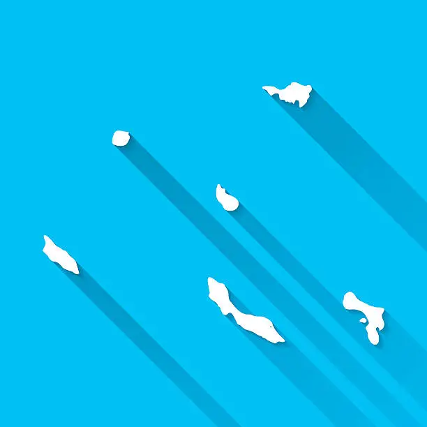 Vector illustration of Netherlands Antilles Map on Blue Background, Long Shadow, Flat Design