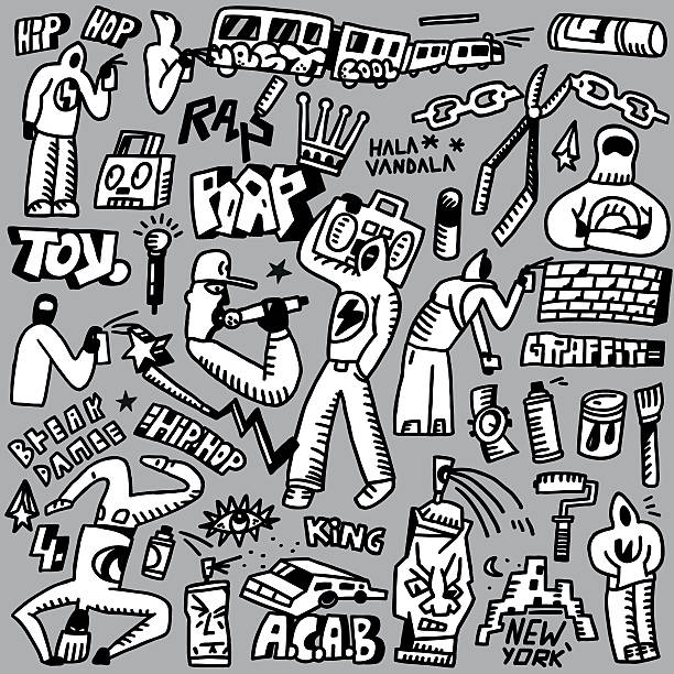 Rap Hip Hop Graffiti Doodles Set Stock Illustration - Download