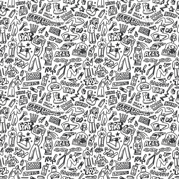 rap,hip hop ,graffiti - seamless background rap,hip hop ,graffiti - seamless background with icons in sketch style teenager doodle stock illustrations