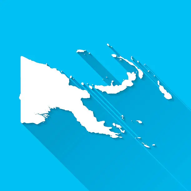 Vector illustration of Papua New Guinea Map, Blue Background, Long Shadow, Flat Design