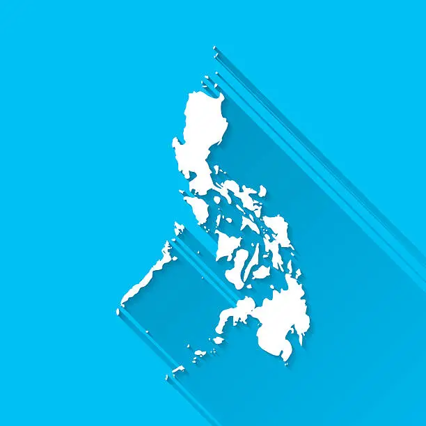 Vector illustration of Philippines Map on Blue Background, Long Shadow, Flat Design