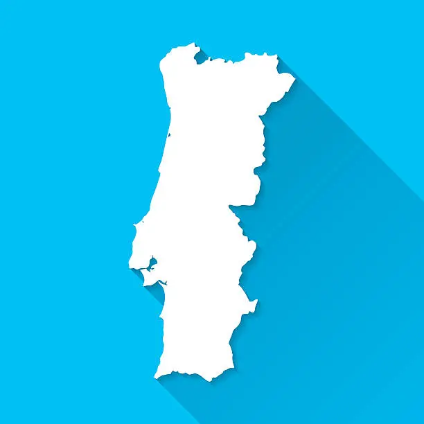 Vector illustration of Portugal Map on Blue Background, Long Shadow, Flat Design