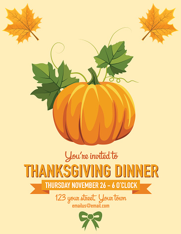 Thanksgiving Dinner Party Invitation Template. Fall themes Thanksgiving meal invite.