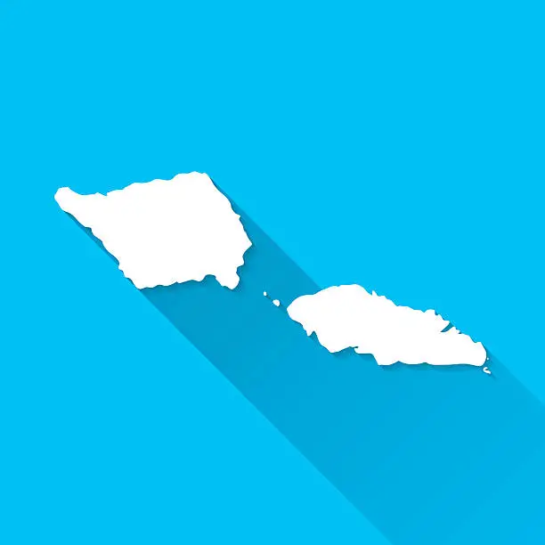 Vector illustration of Samoa Map on Blue Background, Long Shadow, Flat Design