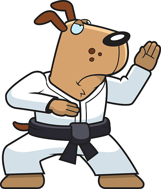 Karate Dog A cartoon dog doing karate in a gi. kung fu dog cartoon stock illustrations