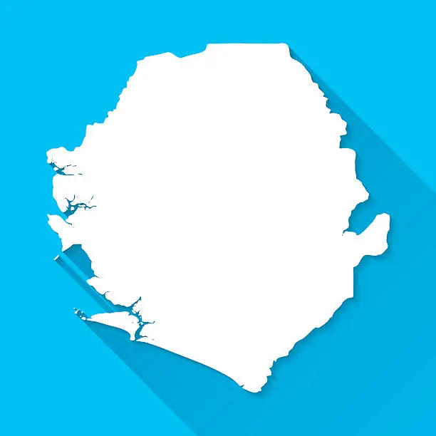 Vector illustration of Sierra Leone Map on Blue Background, Long Shadow, Flat Design