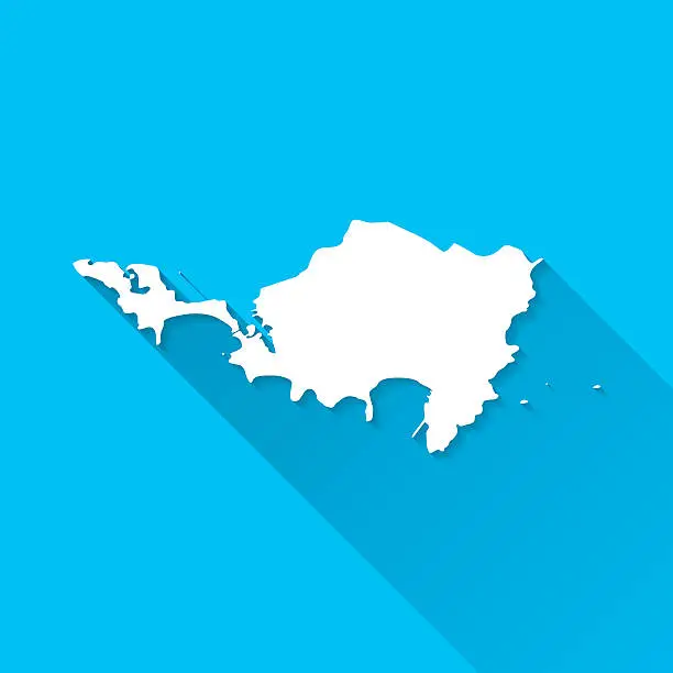 Vector illustration of Sint Maarten Map on Blue Background, Long Shadow, Flat Design