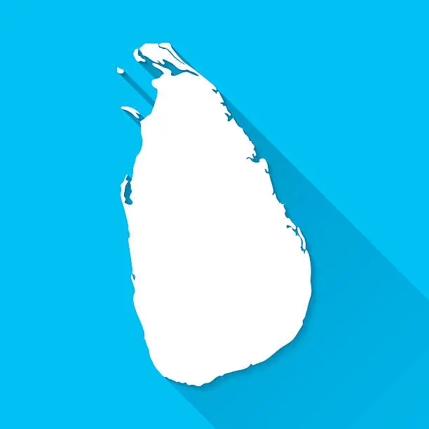 Vector illustration of Sri Lanka Map on Blue Background, Long Shadow, Flat Design