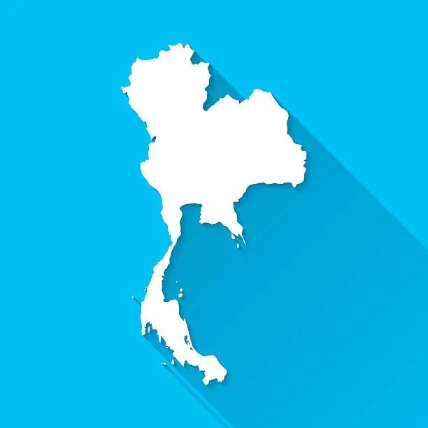 Vector illustration of Thailand Map on Blue Background, Long Shadow, Flat Design