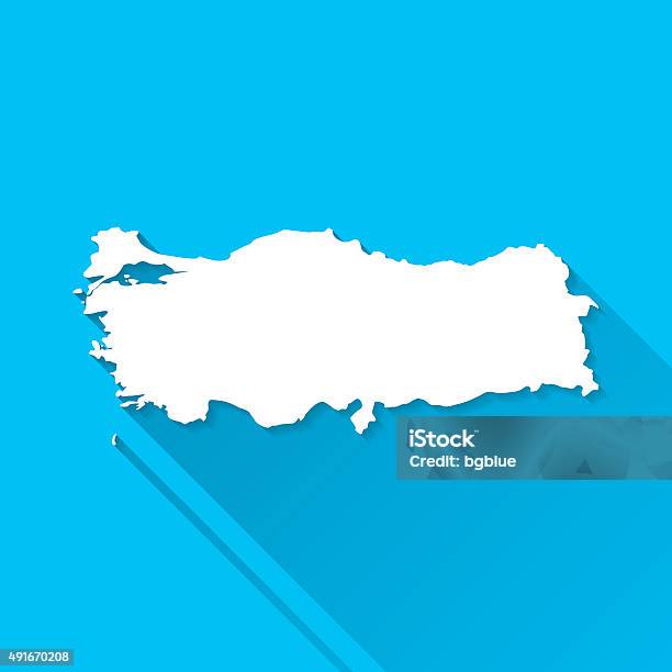 Turkey Map On Blue Background Long Shadow Flat Design Stock Illustration - Download Image Now