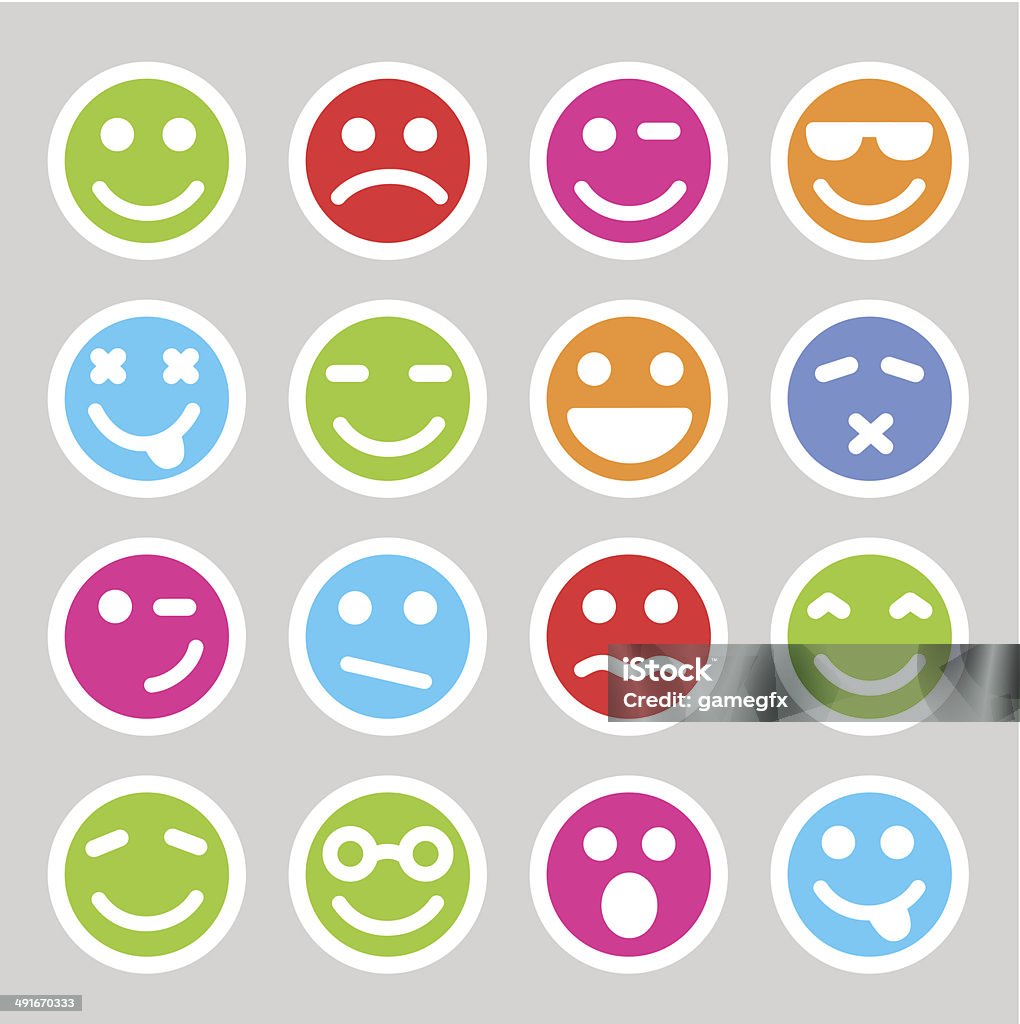 smiley iconos plana - arte vectorial de Aburrimiento libre de derechos