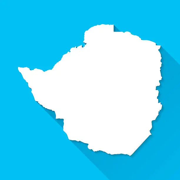 Vector illustration of Zimbabwe Map on Blue Background, Long Shadow, Flat Design