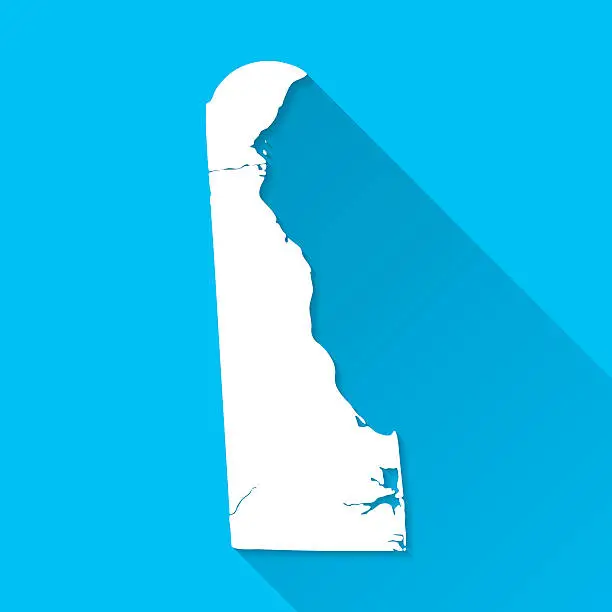 Vector illustration of Delaware Map on Blue Background, Long Shadow, Flat Design