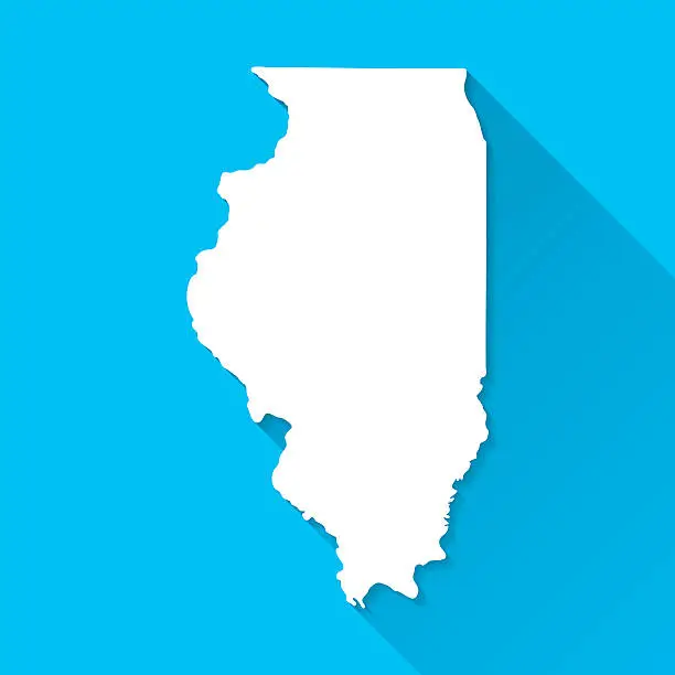 Vector illustration of Illinois Map on Blue Background, Long Shadow, Flat Design