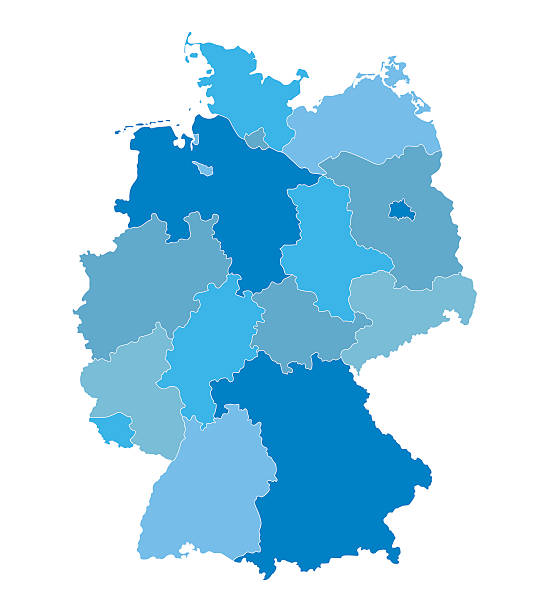 ilustraciones, imágenes clip art, dibujos animados e iconos de stock de azul vector de mapa de alemania - alemania