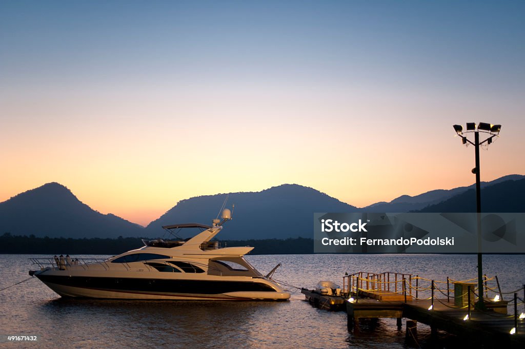 Yacht Docked in Brazil 42-foot yacht docked at Channel Guaruja on the southeast coast of Brazil 2015 Stock Photo