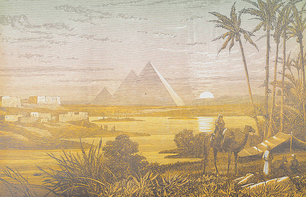 illustrations, cliparts, dessins animés et icônes de coucher de soleil sur les pyramides - pyramid pyramid shape egypt sunset
