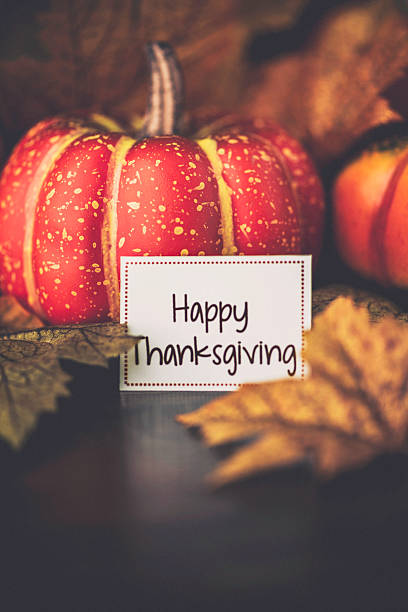 istock Autumn Thanksgiving arrangement with Happy Thanksgiving message 491673382