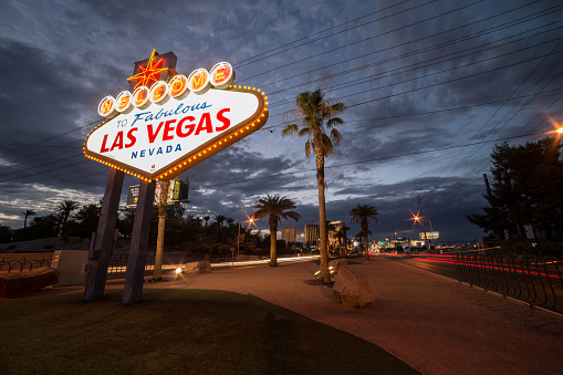 IconicLas Vegas, Nevada USA -  July 2014.   Las Vegas welcome sign, located on The Las Vegas Strip in Las Vegas, Nevada
