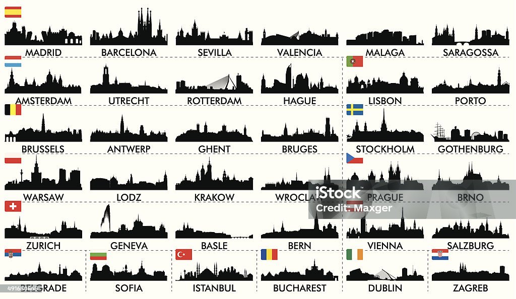 Europäischen countries2 die skyline der Stadt - Lizenzfrei Stadtsilhouette Vektorgrafik