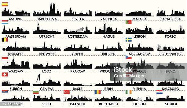 Город Европейский Странах2 — стоковая векторная графика и другие изображения на тему Линия горизонта - Линия горизонта, Силуэт, Большой город