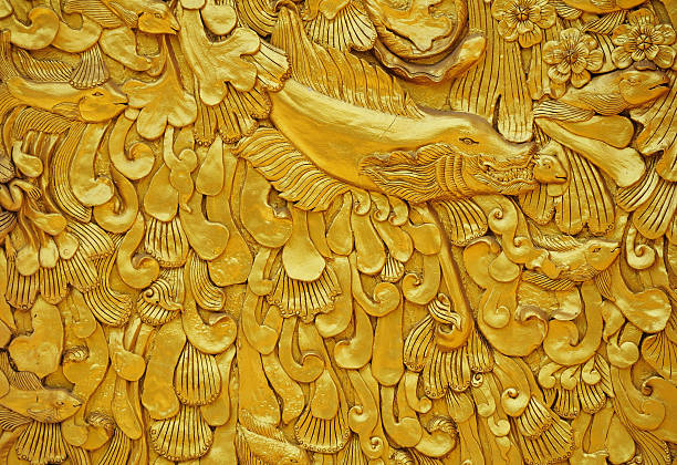 istock Gold stucco design of native thai style on the Wall 491683364
