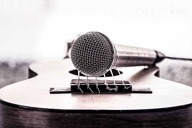 istock Microphone on acoustic guitar in dark tone 491684634
