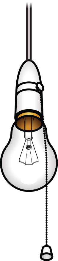A traditional incandescent light bulb in a bulb holder with a pull chain switch.