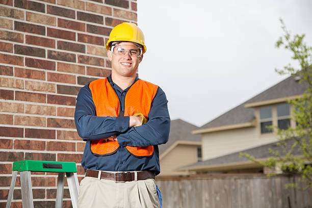 istock Construction worker, repairman outside home. Neighborhood. 491684997