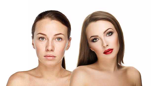 istock comparison portraits beautiful girl with and without makeup, bef 491685212